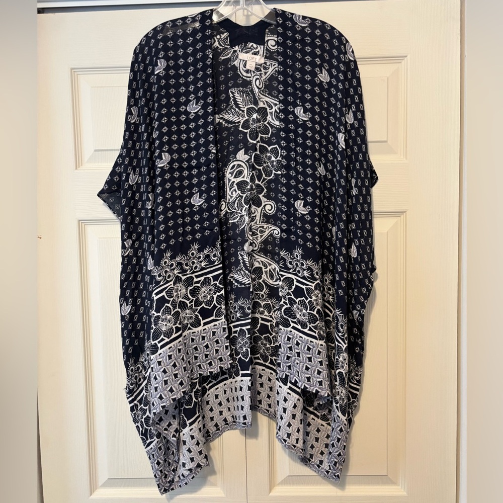 LOFT Navy and White Kimono Top/Cover-Up
